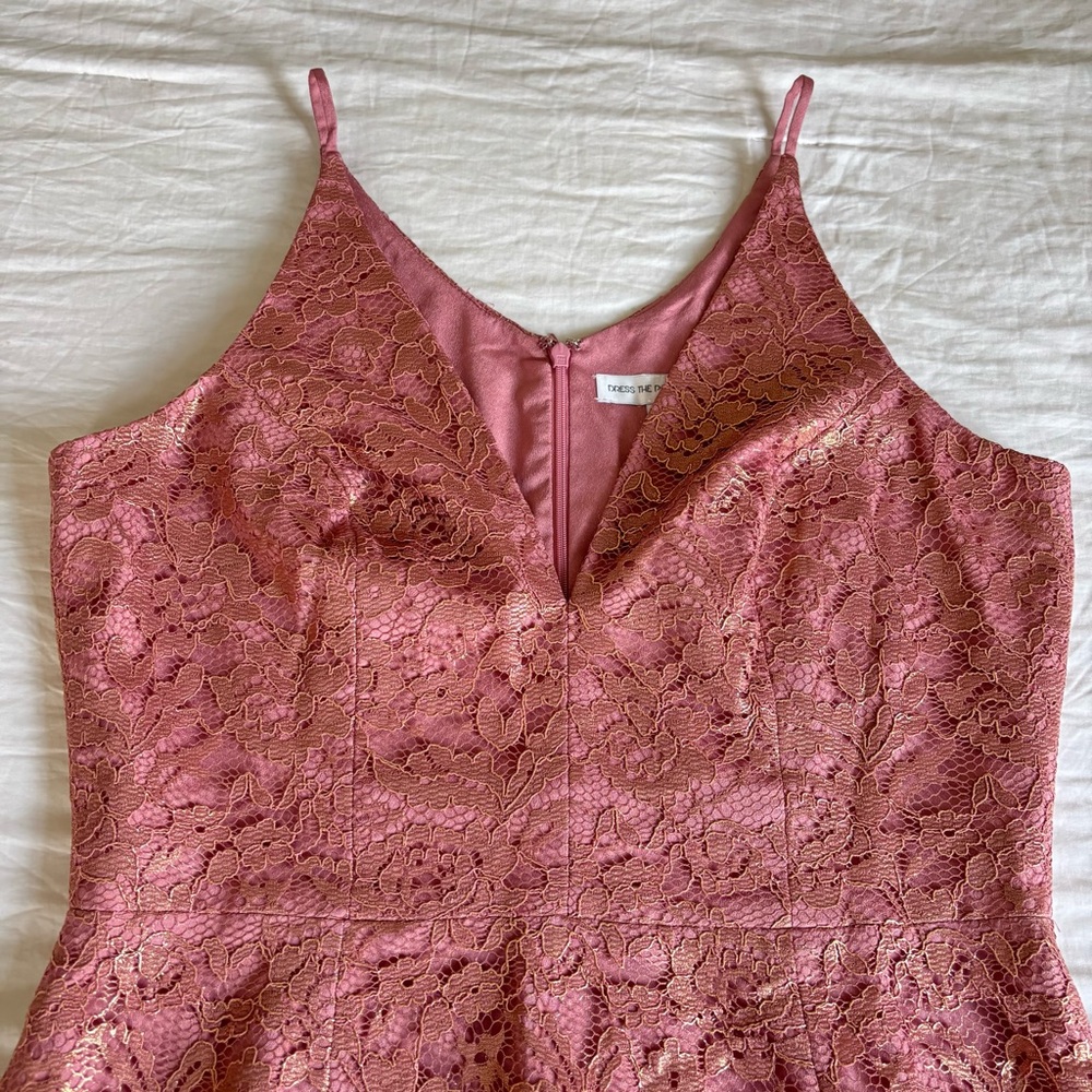 Dress the Population Mauve Gold Lace Leilani Illusion Hem Midi Dress • Size XL - Picture 9 of 16